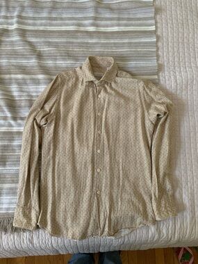 Glanshirt Beige Floral-Pattern Wool/Cotton Blend Casual Button-Down Shirt